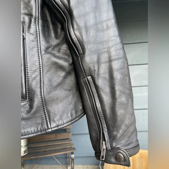 Black First classic leather gear motorcycle riding jacket with vest XL XXL - Picture 13 of 14